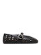 Leather Women's Ballerina Shoes In Black Color ATOM