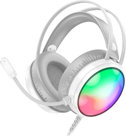 Borofone BO108 Flame Over Ear Gaming Headset με σύνδεση 3.5mm / USB Λευκό