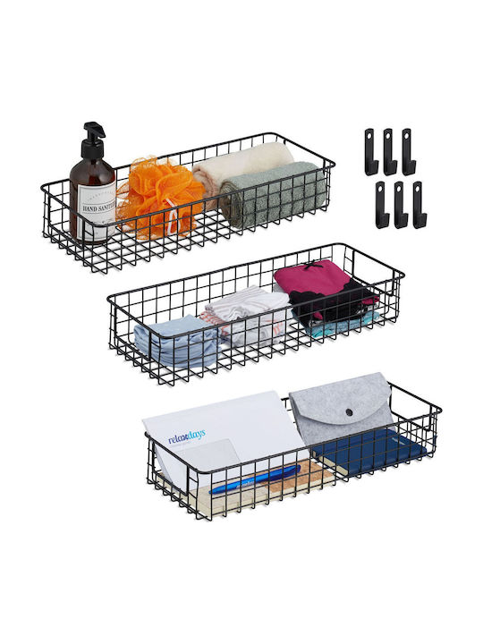 Relaxdays Set Dekorative Körbe Metallisch Schwarz 7,5x16x41cm 3 Stück