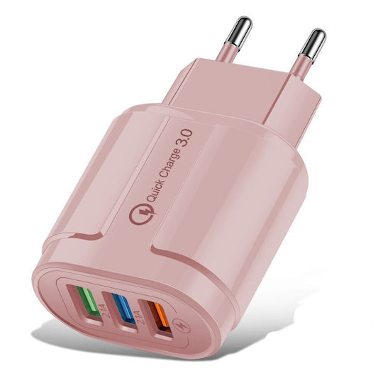 Alista Home Incarcator Fără Cablu cu 3 Porturi USB-A 18W Quick Charge 3.0 Roz (161524)