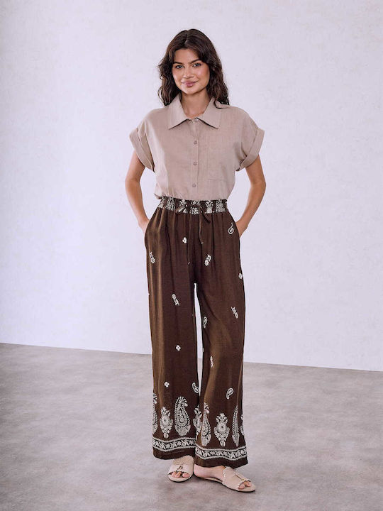 Celestino Women's Pantaloons Viscose Loose Fit Dark Brown