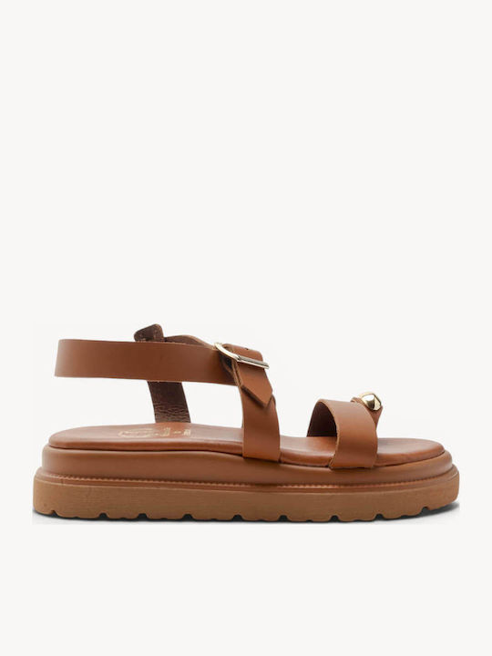 Tabac Brown Leather Flatform Sandals Toe Ring D...