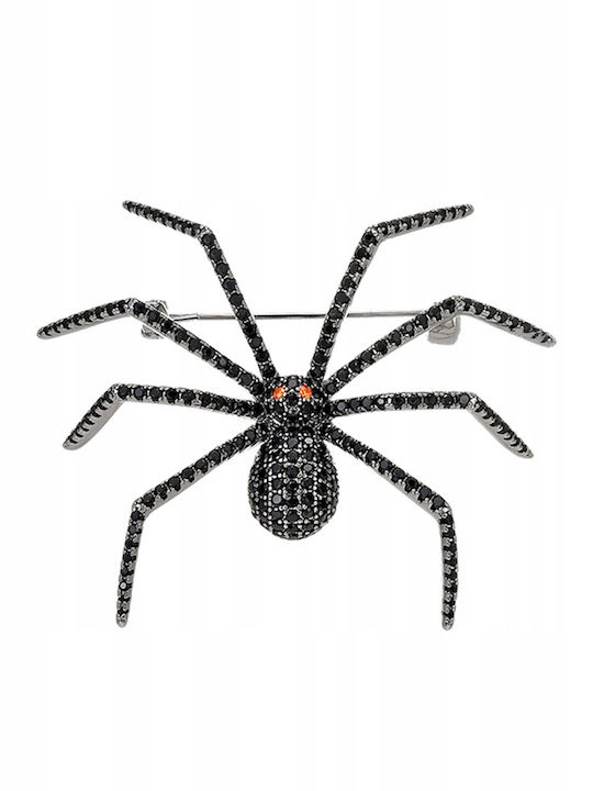 Pinets Beautiful Black Spider Brooch Rhinestones