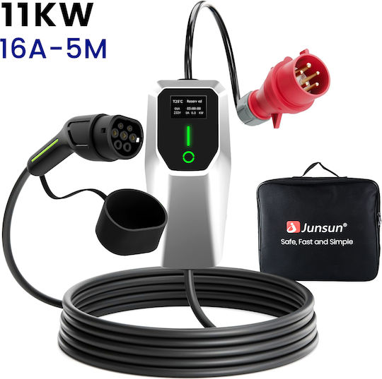 Junsun Portable Three-Phase 11kW Charger With Built-in 5m Type 2 Cable