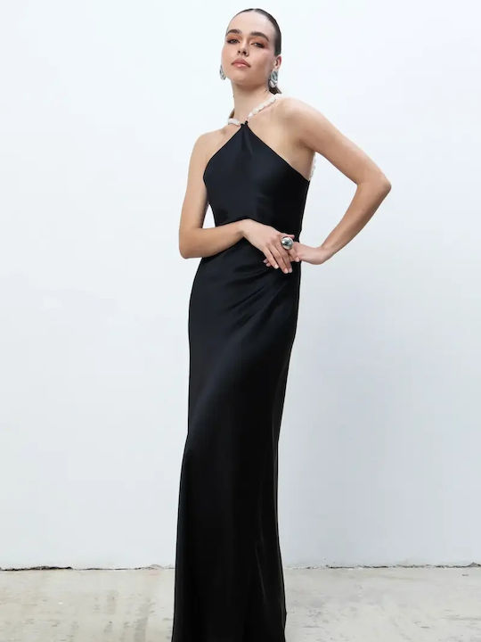 Eveleya Satin Evening Black Dress