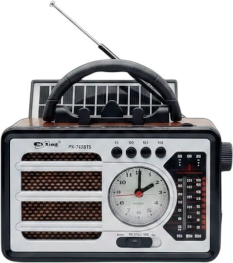 PX-767BTS Retro Radio Portabil Solar cu Bluetooth și USB Argintiu