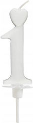 Heart Candle Number 1 White 6.5cm
