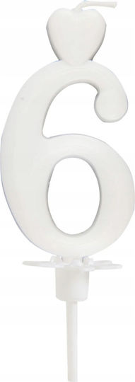 Heart Candle Number 6 White 6.5cm