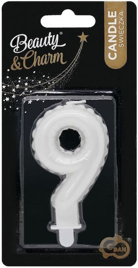 Candle Number 9 Nine Pearl White 7cm