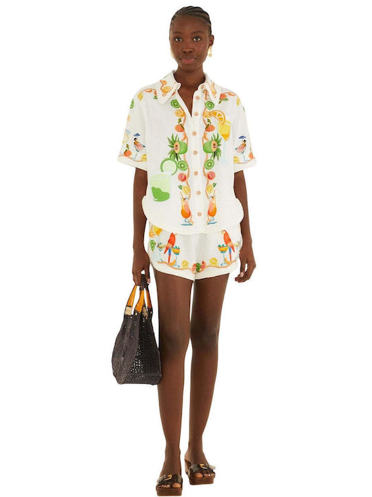 Damen-Leinen-Shorts Off-White