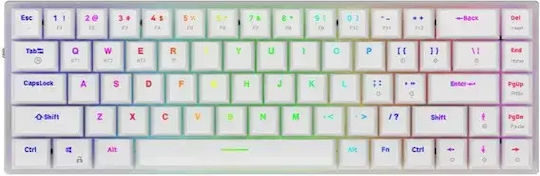 Aqirys Agena Ασύρματο Gaming Μηχανικό Πληκτρολόγιο 65% με Gateron Low Profile Red διακόπτες και RGB φωτισμό (Αγγλικό US) Λευκό