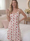 Lindros Summer Women's Nightgown White-Red