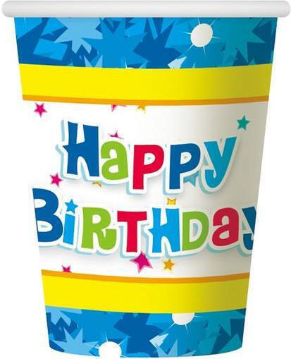Чаши Happy Birthday Сини 270 Мл 6 Броя