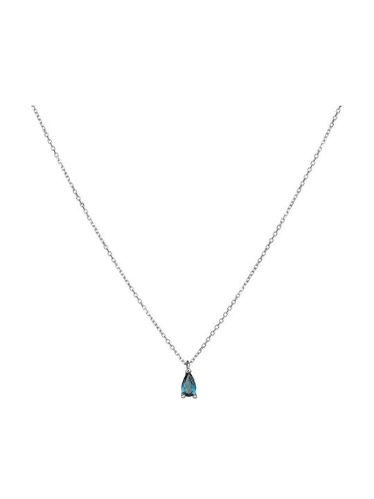 Halskette mit Träne-Design aus Weißgold 9K Blau