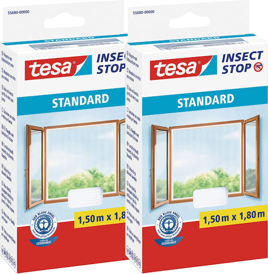 Tesa Moskitonetz Fenster mit Klebeband aus Polyester Weiß 180x150cm