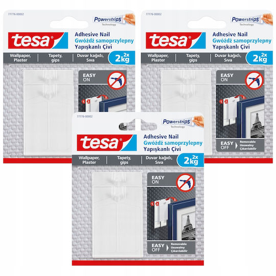Tesa Metallic White Hangers with Sticker 3 Pieces