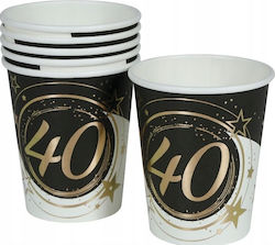 Paper Cups 40th Birthday Fortieth Gold Black Party 240ml 6pcs