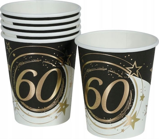 Paper Cups 60th Birthday Sixtieth Gold Black 240ml 6pcs