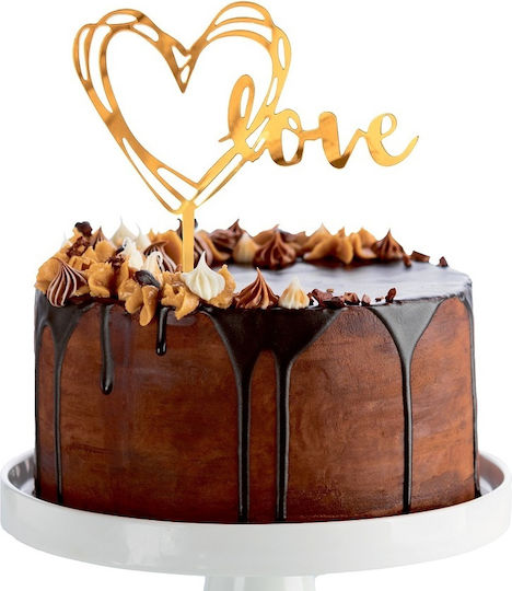 Cake Topper Love Heart Gold Valentine's Day