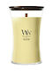 WoodWick Αρωματικό Κερί σε Βάζο με Άρωμα WoodWick Yuzu & Vetiver scented candle in a glass vessel with a wooden lid Part of WoodWick's Yuzu & Vetiver fragrance family Wax premium plant-based wax blend Wick WoodWick wooden flat wick for the 609.5gr