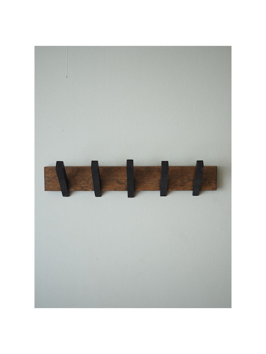 SteweHome Κρεμάστρα Τοίχου Ξύλινη 5 Θέσεων Καφέ 52x16x15cm