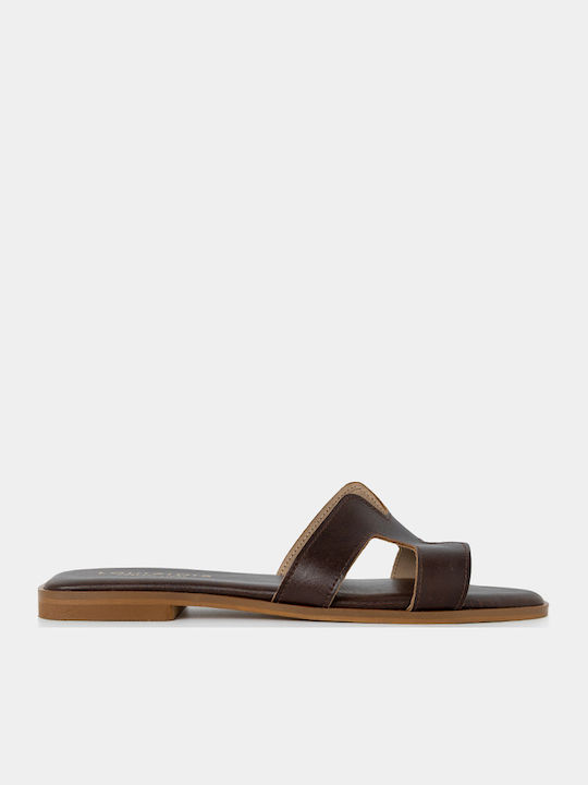 Leather Women's Flat Sandals Brown