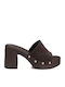 Leather Mules With High Heel In Brown Colour
