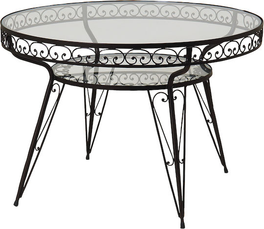 Outdoor Wrought Iron Wooden Table with Galvanized Metal Frame 100x100x75cm