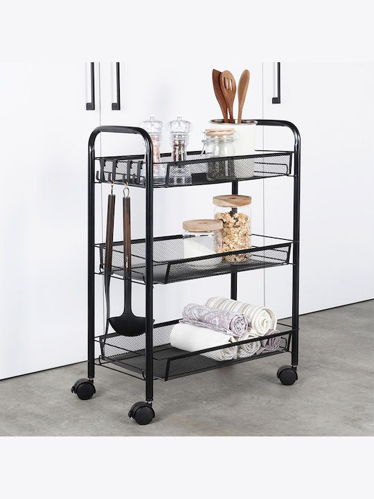 Vilde Metal Kitchen Trolley 3 Tiers Black 44x26x63cm