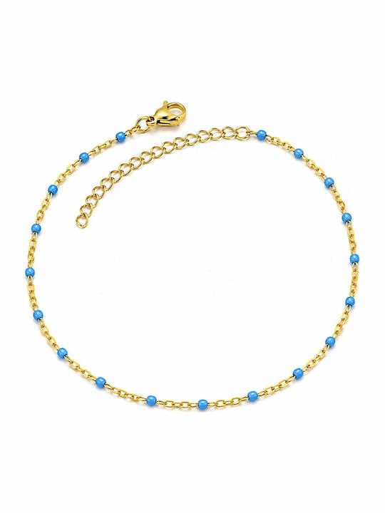 Charmy Gold Plated Anklet Bracelet from Steel Light Blue 22cm