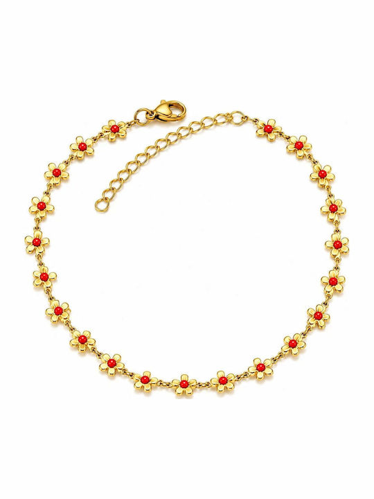 Charmy Gold Plated Steel Anklet Red 23cm