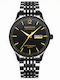 Men's Battery Watch with Black Metal Bracelet