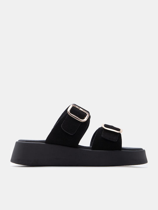 Luigi Leather Women's Flat Sandals Flatforms Black