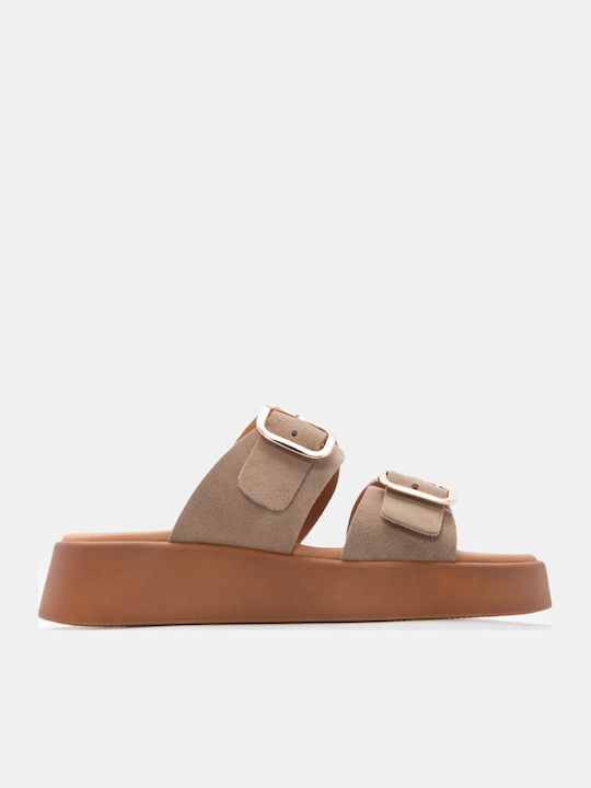 Luigi Leather Women's Flat Sandals Beige