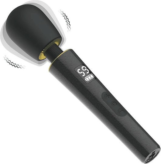 Smd Black Magic Wand Vibrator Aσύρματος Κλειτοριδικός Δονητής 9 Vibration Modes & 5 Speeds Lcd Display 26 Cm Black