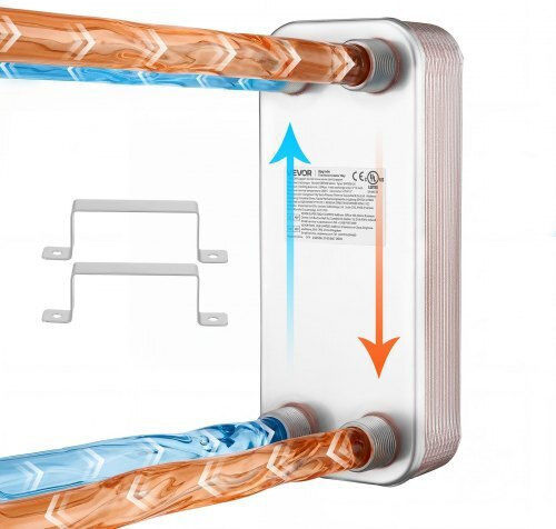 Plate Heat Exchanger Vevor 126 x 301 mm Brazed Plate Water Heat Exchanger Water 20 Plates Mounting Bracket Sturdy Construction Stainless Steel 170-330k Btu Boiler Radiant Floor Heating