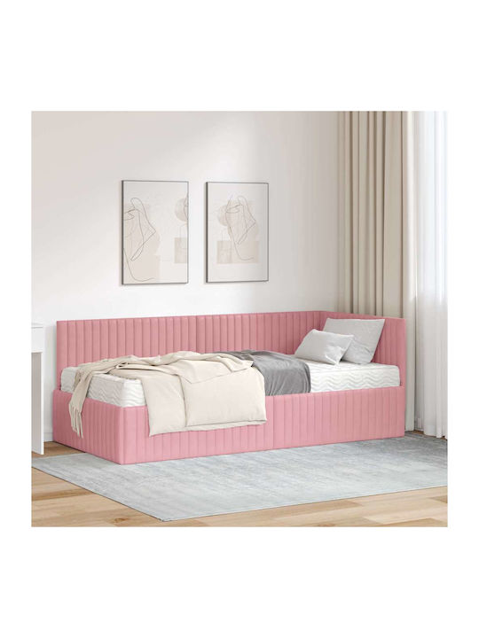 Ein Einzelbett Mit Samt Rosa Mit Lattenrost & Matratze 90x190cm