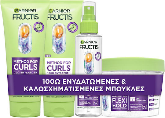 Garnier Fructis Method For Curls 4 Step Hair Care & Styling Set Hydration for Curly Hair with Shampoo, Conditioner & Spray