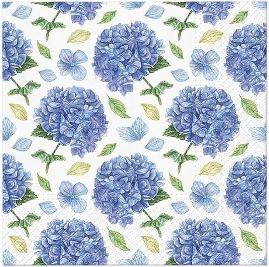 Blue Paper Napkins Flowers Hydrangea Spring 33x33cm 20pcs