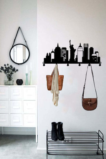 SteweHome Metal Wall Hanger 6 Hooks Black 55x24x24cm