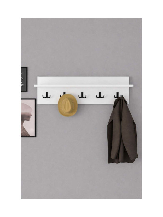 SteweHome Wooden Wall Hanger 10 Hooks White 70x18x18cm