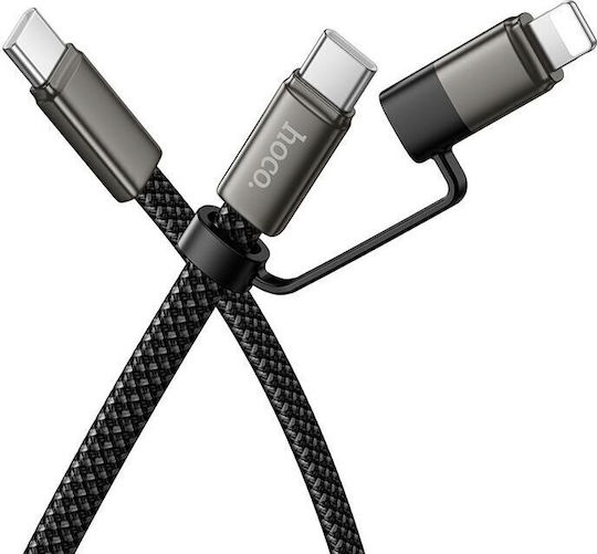 Hoco Flat USB to Type-C / Lightning Cable 3A Μαύρο 1m
