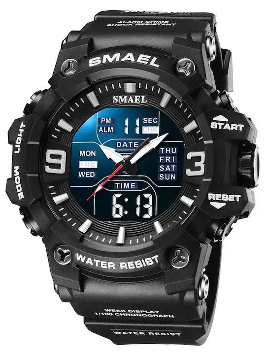 Analog/Digital Men's Chronograph Battery Watch with Black Rubber Strap