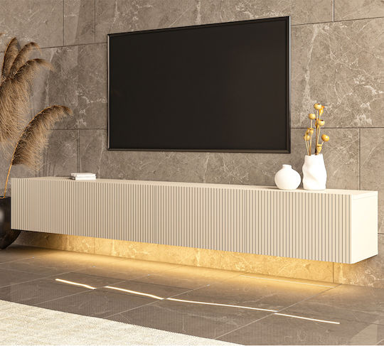 Телевизионно Мебел Стенен с LED Осветление Синтетично Дърво 240x31x28см
