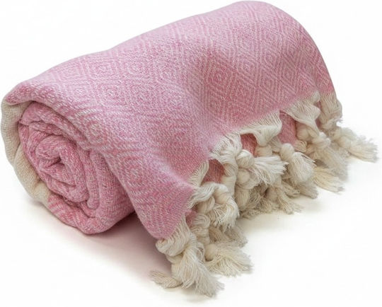 Pink Beach Towel with Fringes 180x85cm