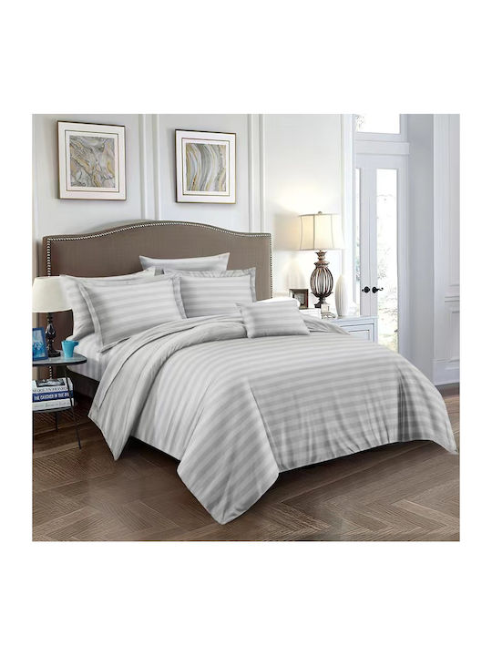 To megalo pazari Set King Size Bed Sheets With Rubber Hugger 220x240+22cm Grey (4 Pieces)