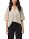 Women's Polo Blouse Short Sleeve Beige