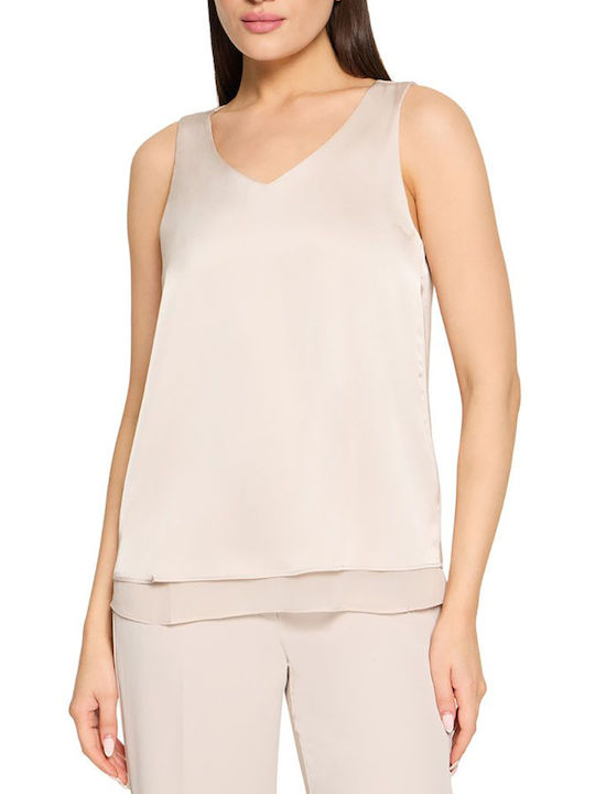 Women's Sleeveless Blouse with V-Neckline Beige