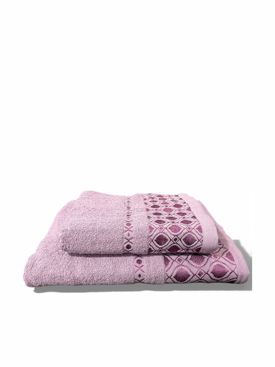 To megalo pazari Set Bath Towels 2 Pieces Purple Weight 400gr/m²