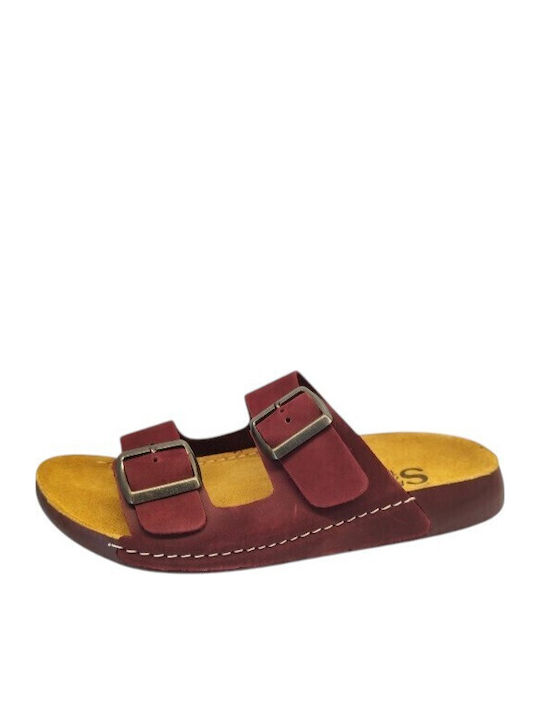 Safe Step Leder Flache Damen Sandalen Burgundisch